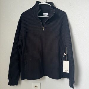 NWT Size S Black Waffle Cable Knit Half Zip Sweatshirt - Mate the Label